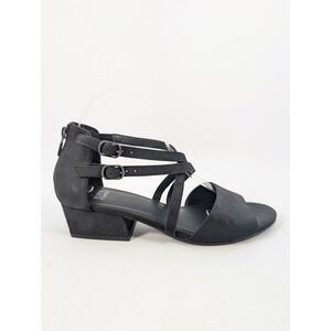 Eileen Fisher Kyra Black Leather Strappy Block Heel Sandals Womens Size 8.5